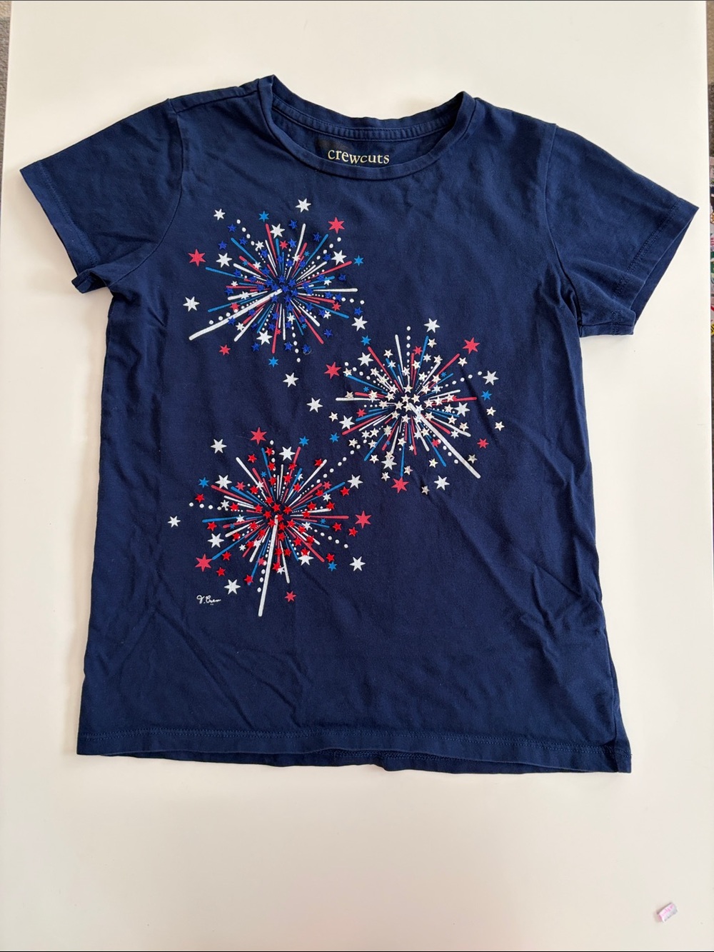 Crewcuts Navy Tee with Red, White & Blue Firework Sequin Print